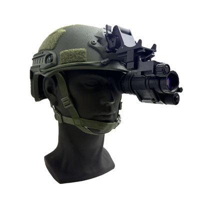 PVS-14 mounted on a helmet, angled overview