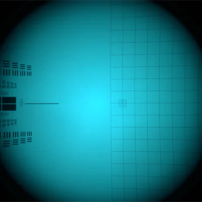 Resolution target near the left edge with a grid visible on the right