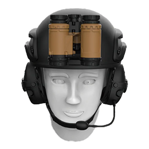 ELF-FB20 helmet setup with binoculars flipped up